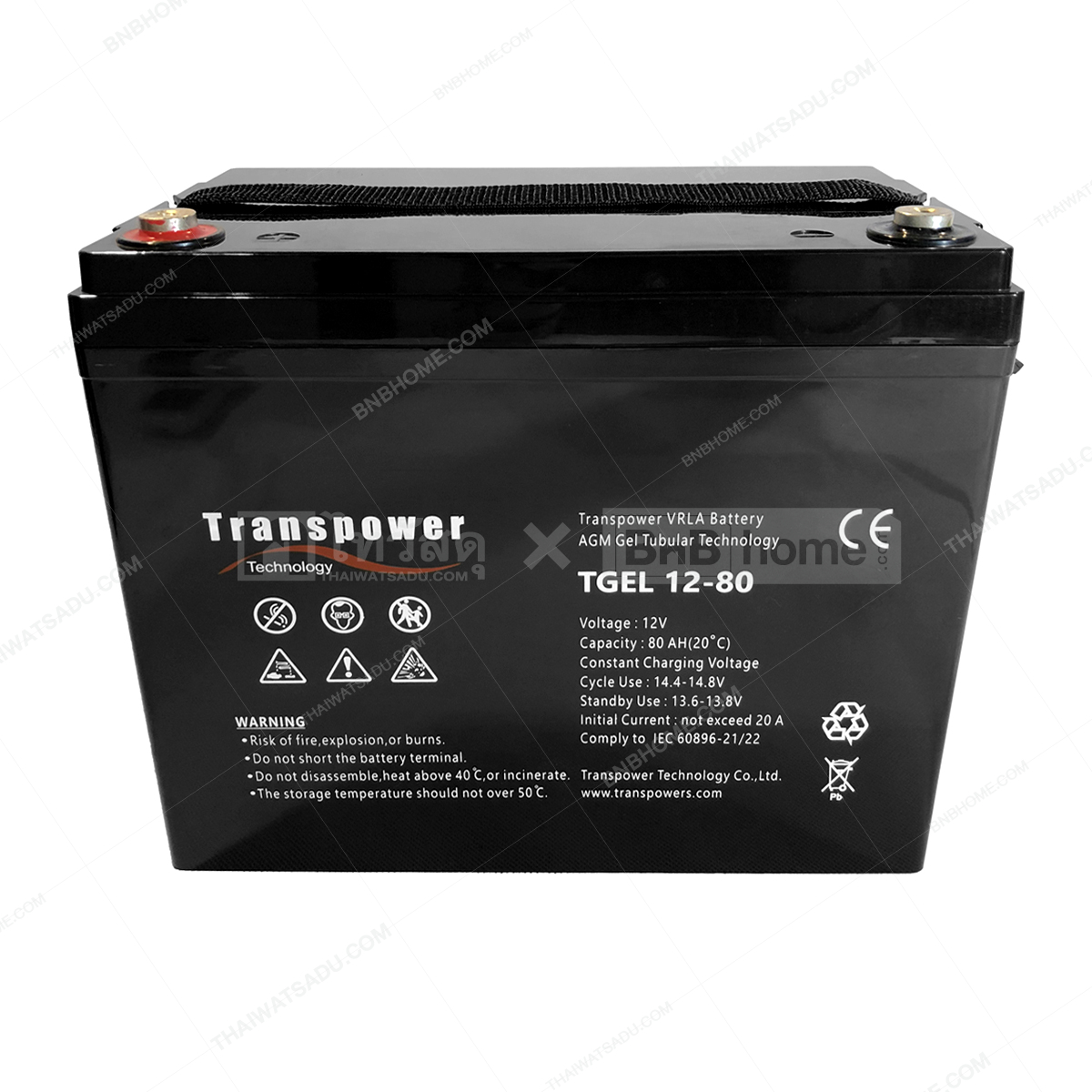 Hybrid Gel Deep Cycle Battery TRANSPOWER TGEL12-80 Voltage 12V 80A - THAI  WATSADU